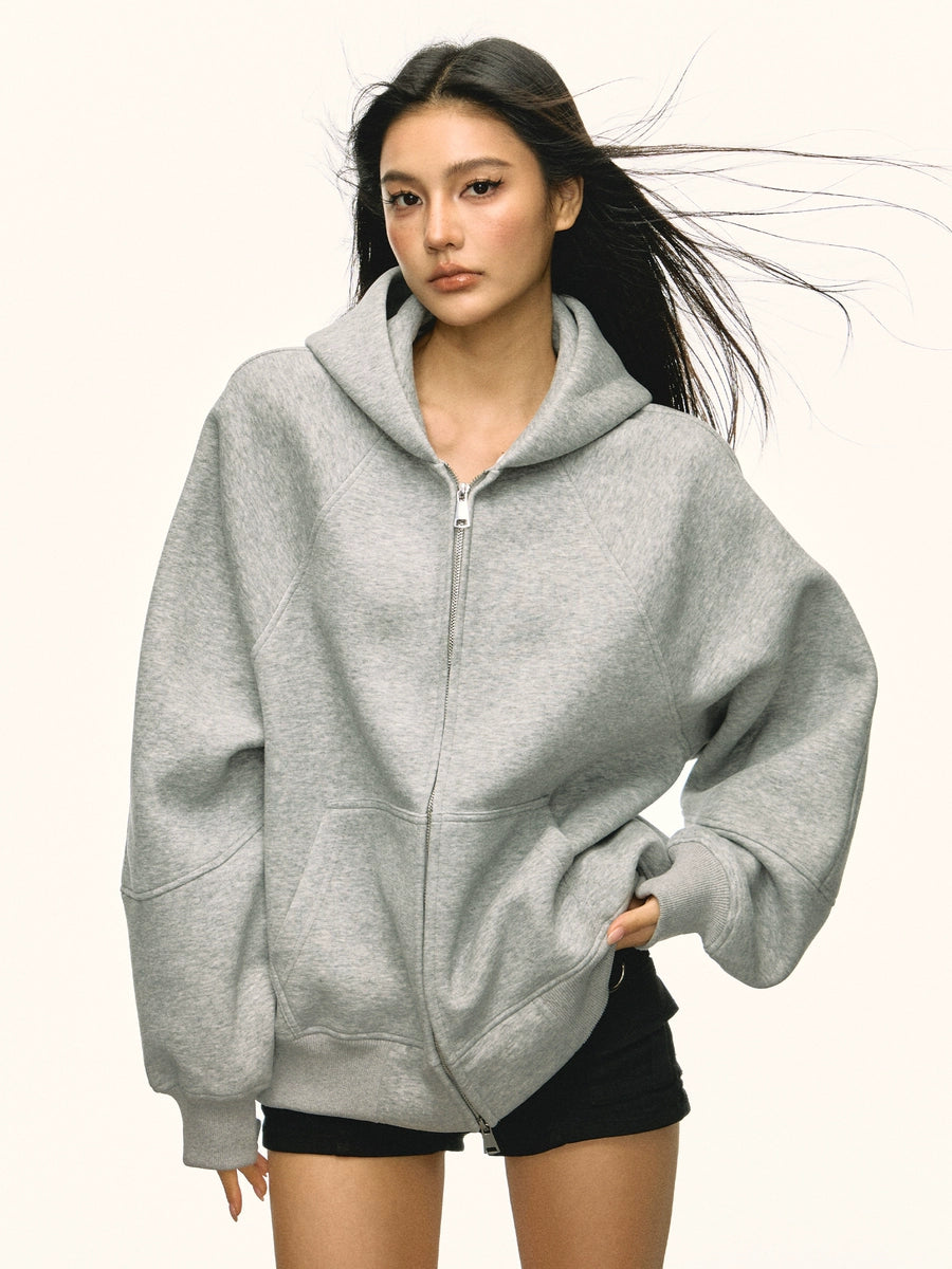 Women's Grey Hooded Oversized Zip Cardigan for Office Outfits Everyday Work Wear Date Night Fall Winter