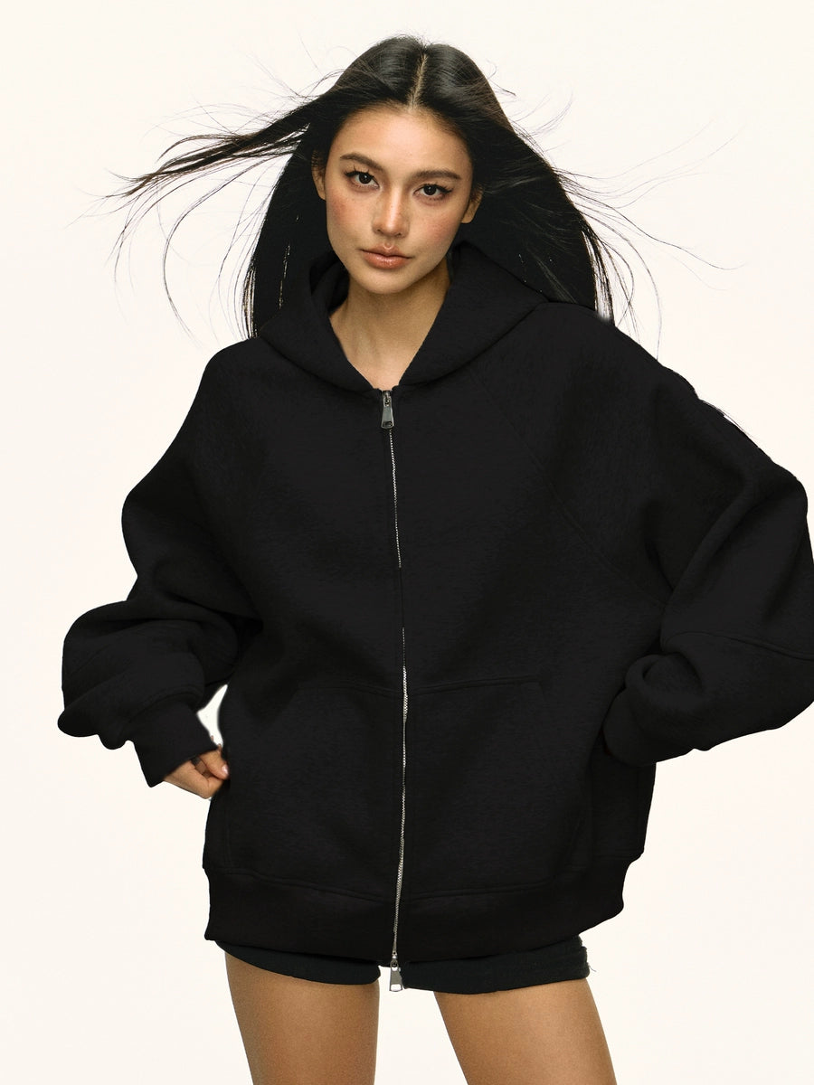 Women's Grey Hooded Oversized Zip Cardigan for Office Outfits Everyday Work Wear Date Night Fall Winter