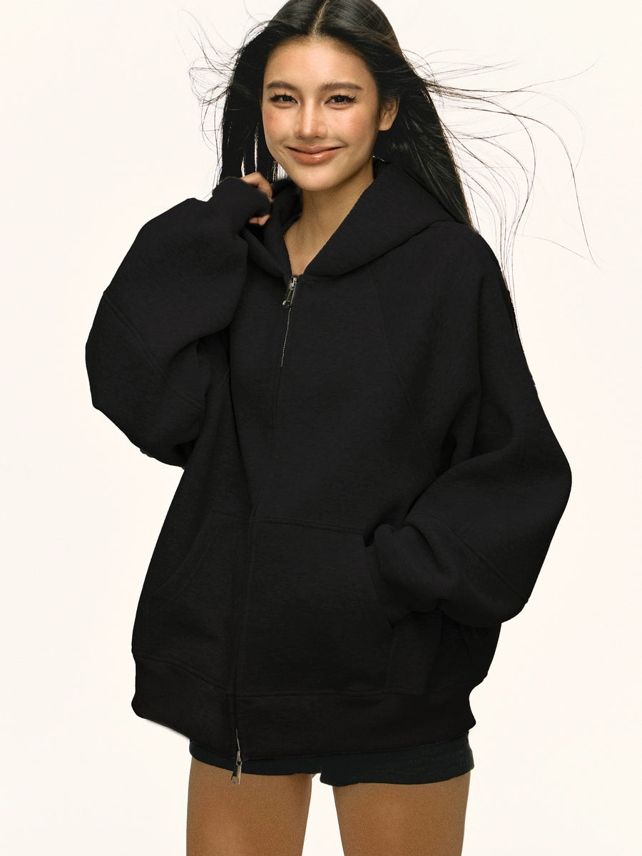 Women's Grey Hooded Oversized Zip Cardigan for Office Outfits Everyday Work Wear Date Night Fall Winter