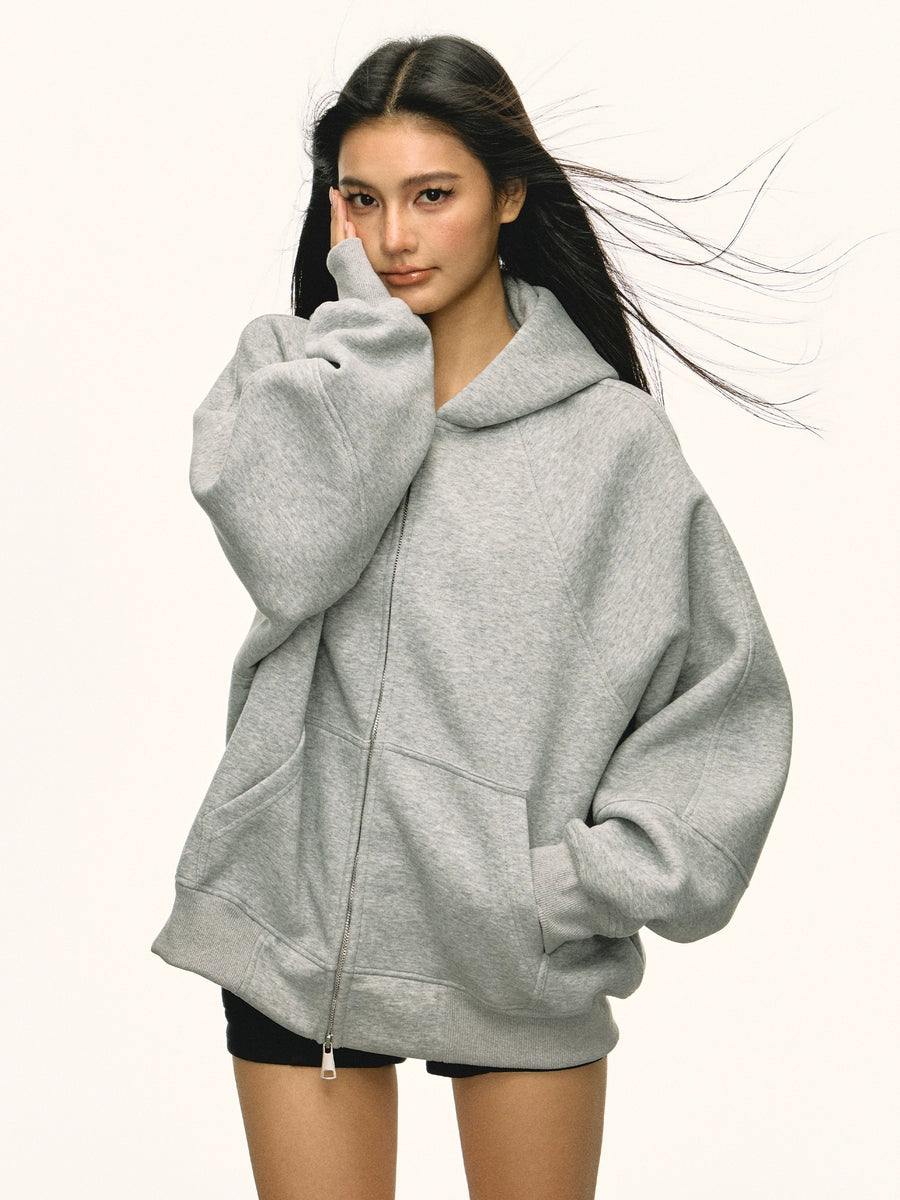 Women's Grey Hooded Oversized Zip Cardigan for Office Outfits Everyday Work Wear Date Night Fall Winter