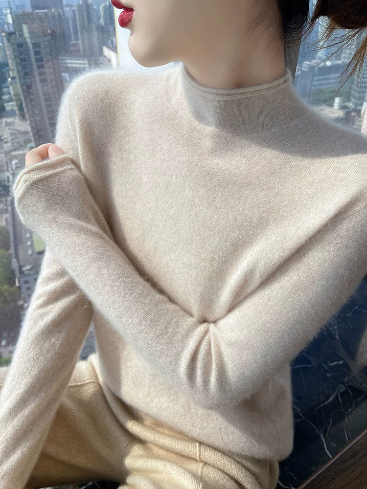 Women's Mock Neck Wool Winter Fuzzy Fleece-Lined Sweater Knit Pullover Top Fall for Casual Outfits Spring Travel Everyday
