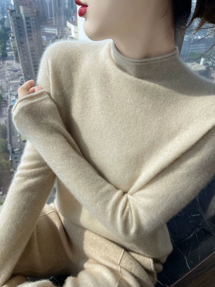 Women's Mock Neck Wool Winter Fuzzy Fleece-Lined Sweater Knit Pullover Top Fall for Casual Outfits Spring Travel Everyday