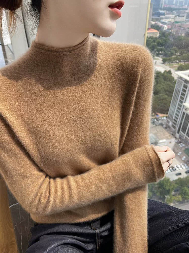 Women's Mock Neck Wool Winter Fuzzy Fleece-Lined Sweater Knit Pullover Top Fall for Casual Outfits Spring Travel Everyday