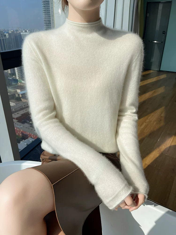 Women's Mock Neck Wool Winter Fuzzy Fleece-Lined Sweater Knit Pullover Top Fall for Casual Outfits Spring Travel Everyday