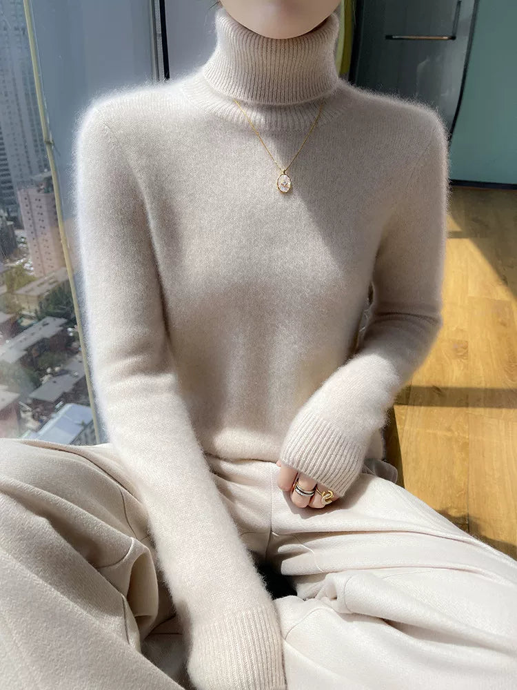 Women's Turtleneck Wool Thickened Fleece-Lined Long Sleeve Sweater Knit Pullover Top for Fall Winter Spring Travel Office Everyday Date Night