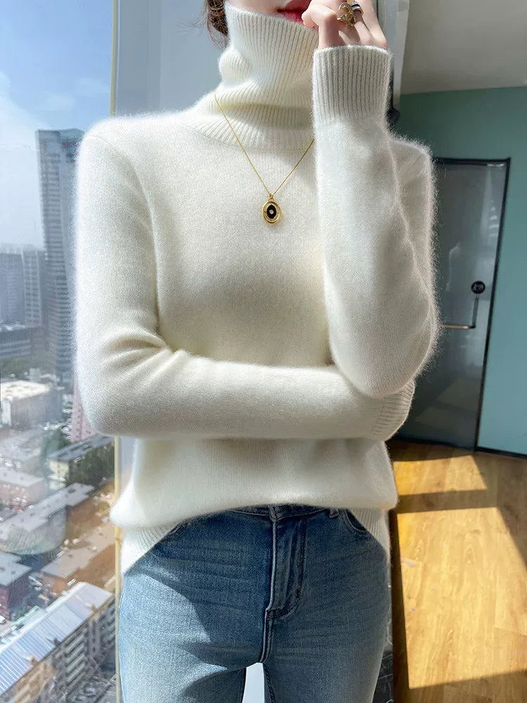Women's Turtleneck Wool Thickened Fleece-Lined Long Sleeve Sweater Knit Pullover Top for Fall Winter Spring Travel Office Everyday Date Night