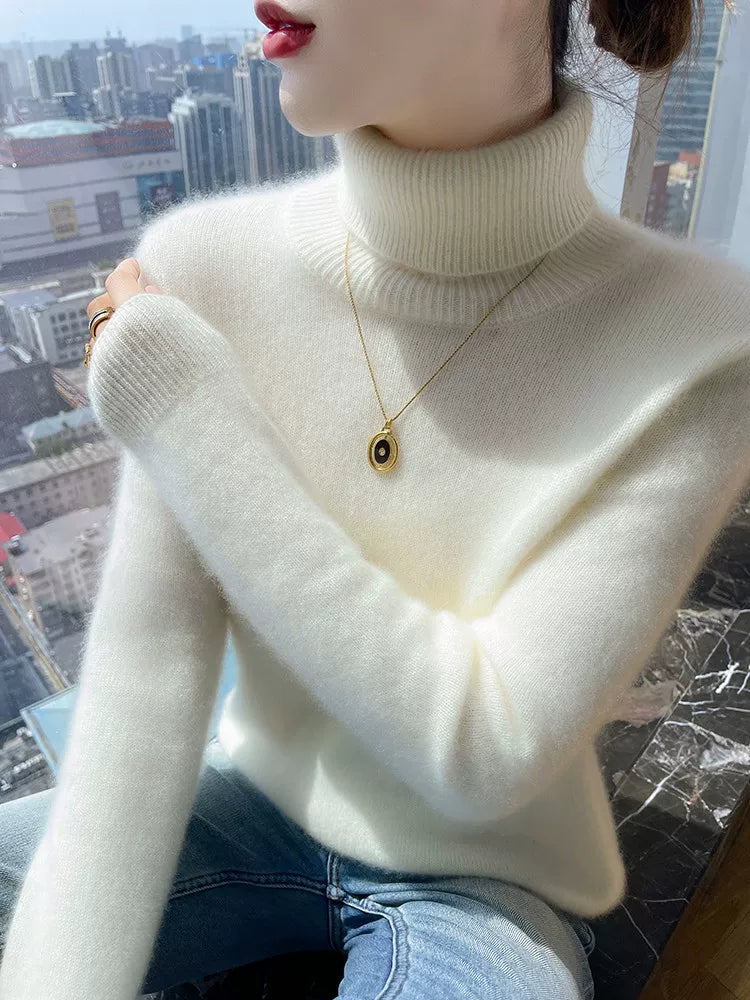 Women's Turtleneck Wool Thickened Fleece-Lined Long Sleeve Sweater Knit Pullover Top for Fall Winter Spring Travel Office Everyday Date Night