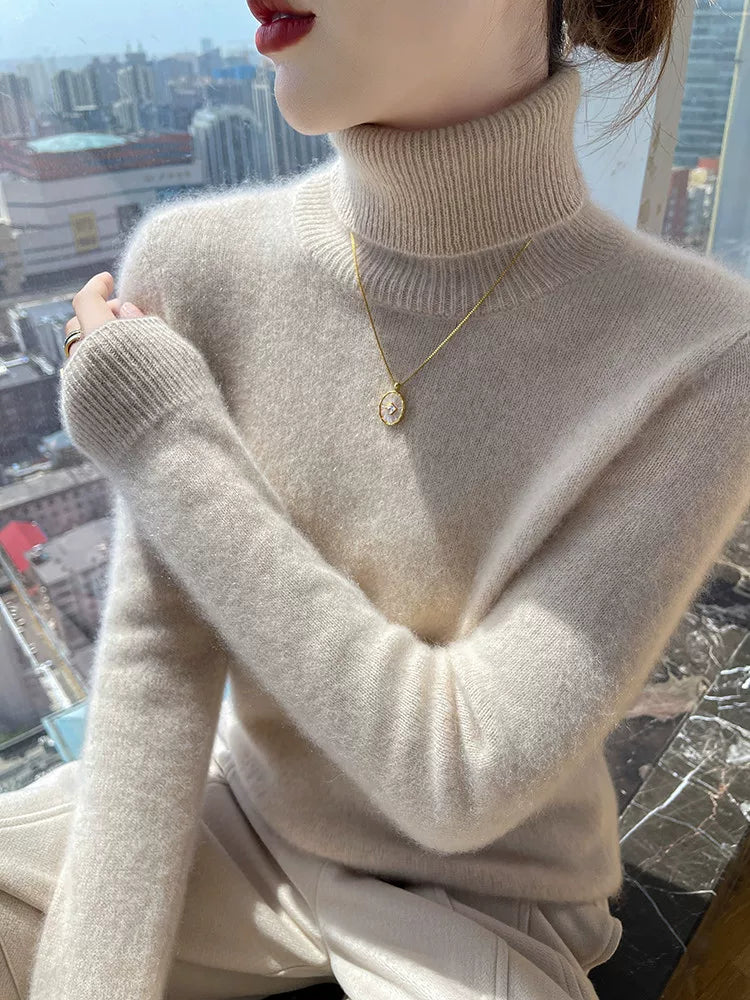 Women's Turtleneck Wool Thickened Fleece-Lined Long Sleeve Sweater Knit Pullover Top for Fall Winter Spring Travel Office Everyday Date Night