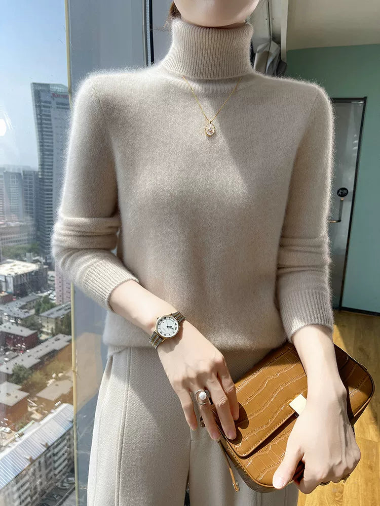 Women's Turtleneck Wool Thickened Fleece-Lined Long Sleeve Sweater Knit Pullover Top for Fall Winter Spring Travel Office Everyday Date Night