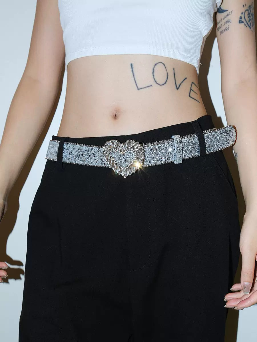 Women's Y2k Streetwear American-style Heart Studded Crystal Everyday Jeans Belt for Date Night Gift Party Designer Office Vacation