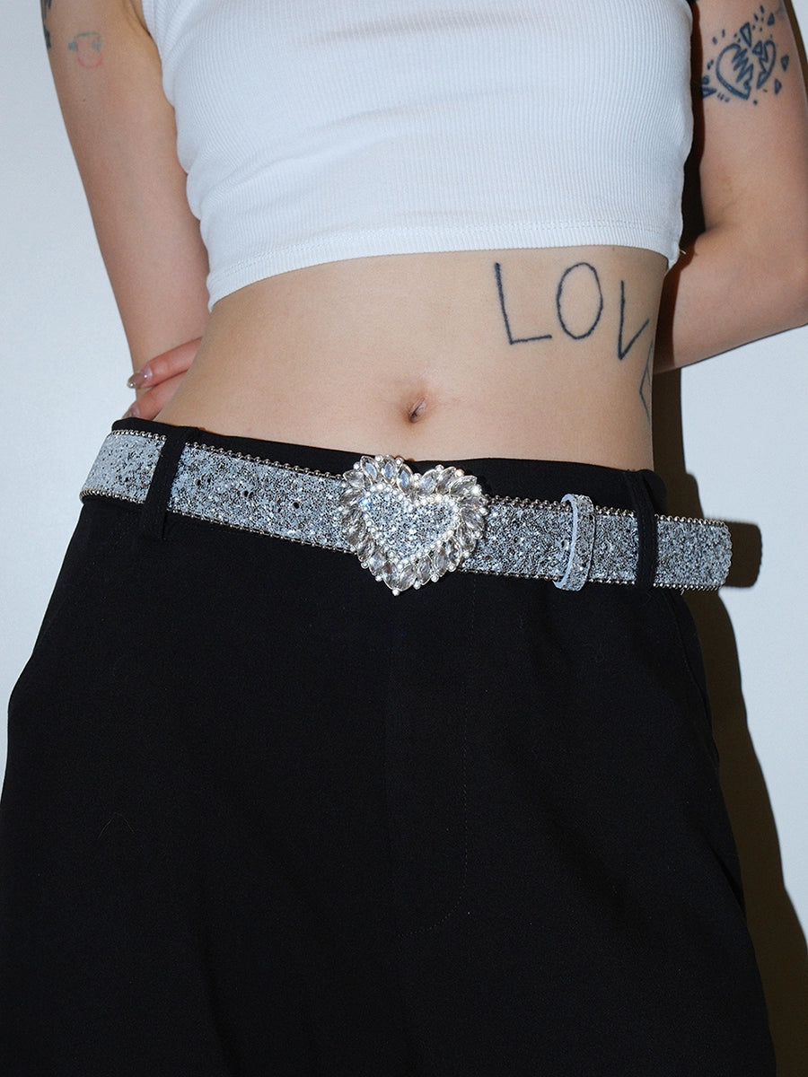 Women's Y2k Streetwear American-style Heart Studded Crystal Everyday Jeans Belt for Date Night Gift Party Designer Office Vacation
