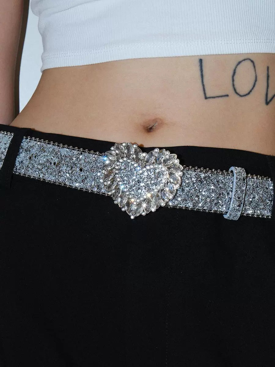 Women's Y2k Streetwear American-style Heart Studded Crystal Everyday Jeans Belt for Date Night Gift Party Designer Office Vacation