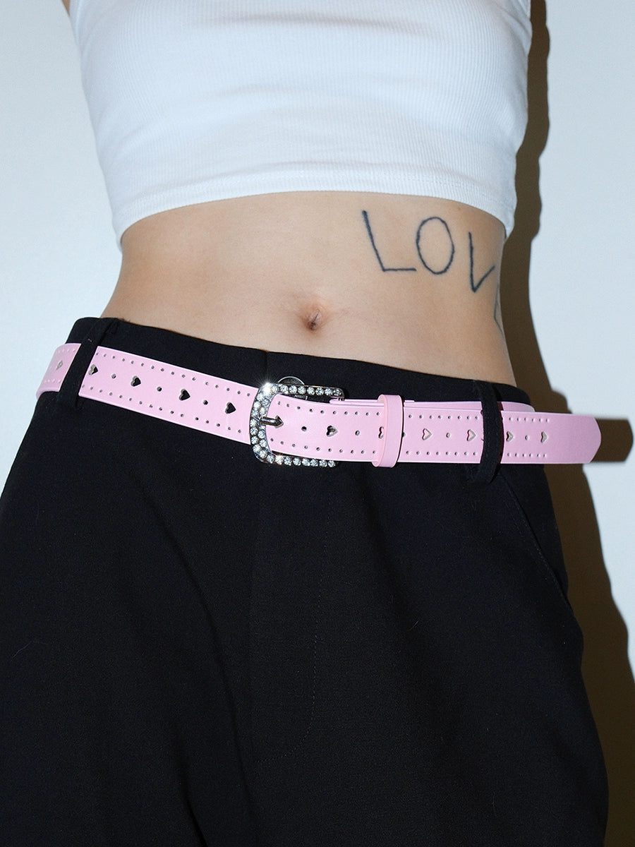 Women's Y2k Streetwear Crystal No-hole Belt Heart Buckle Waist Gift Party Designer