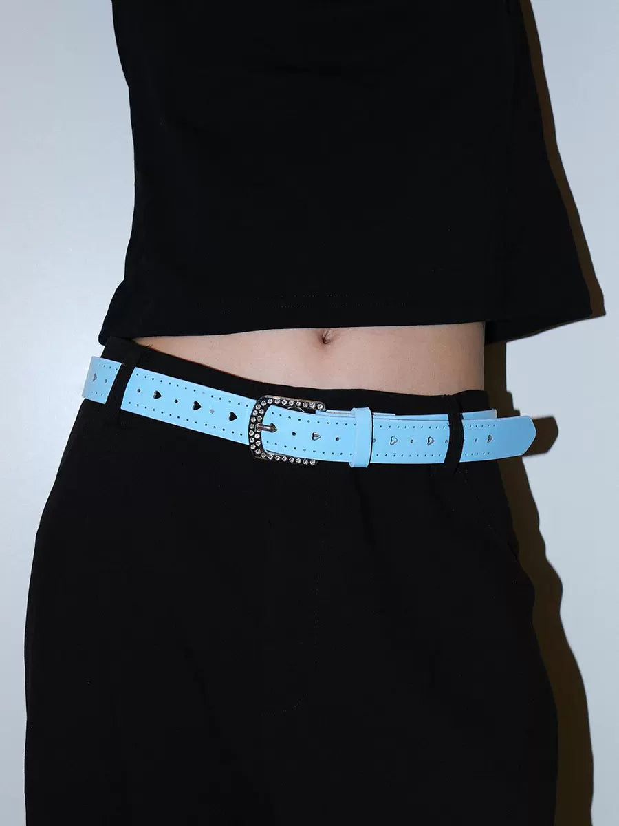 Women's Y2k Streetwear Crystal No-hole Belt Heart Buckle Waist Gift Party Designer