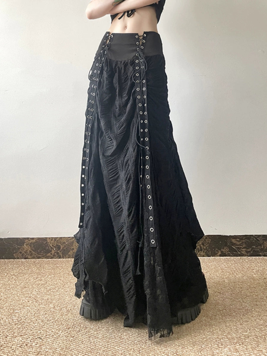 Women's Waist-Defining Lace Slim-Fit A-Line High-Waist Maxi Breathable Mesh Skirt for Summer Outfits Office Weekend Everyday Date Night