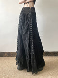 Women's Waist-Defining Lace Slim-Fit A-Line High-Waist Maxi Breathable Mesh Skirt for Summer Outfits Office Weekend Everyday Date Night