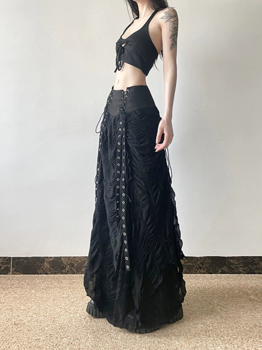 Women's Waist-Defining Lace Slim-Fit A-Line High-Waist Maxi Breathable Mesh Skirt for Summer Outfits Office Weekend Everyday Date Night