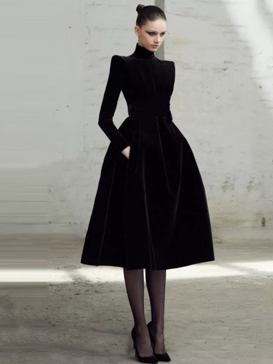 Women's Fall Winter Slim-waist Slimming Long Sleeve Elegant Retro Evening Dress Formal Midi Dress Party Dress Formal Party Wedding Guest Dress