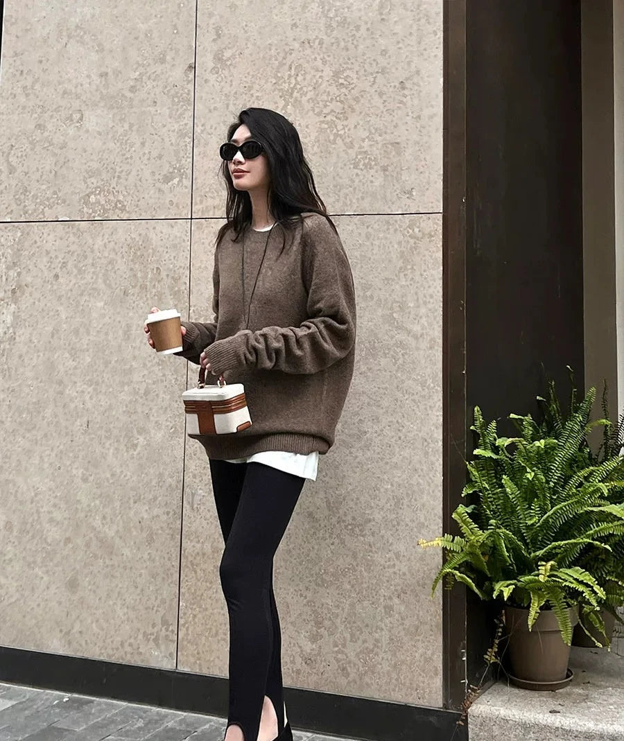 Women's Wool Fall Winter Outdoor Sweater Knit Pullover Top for Casual Outfits Spring Travel Office Everyday Date Night
