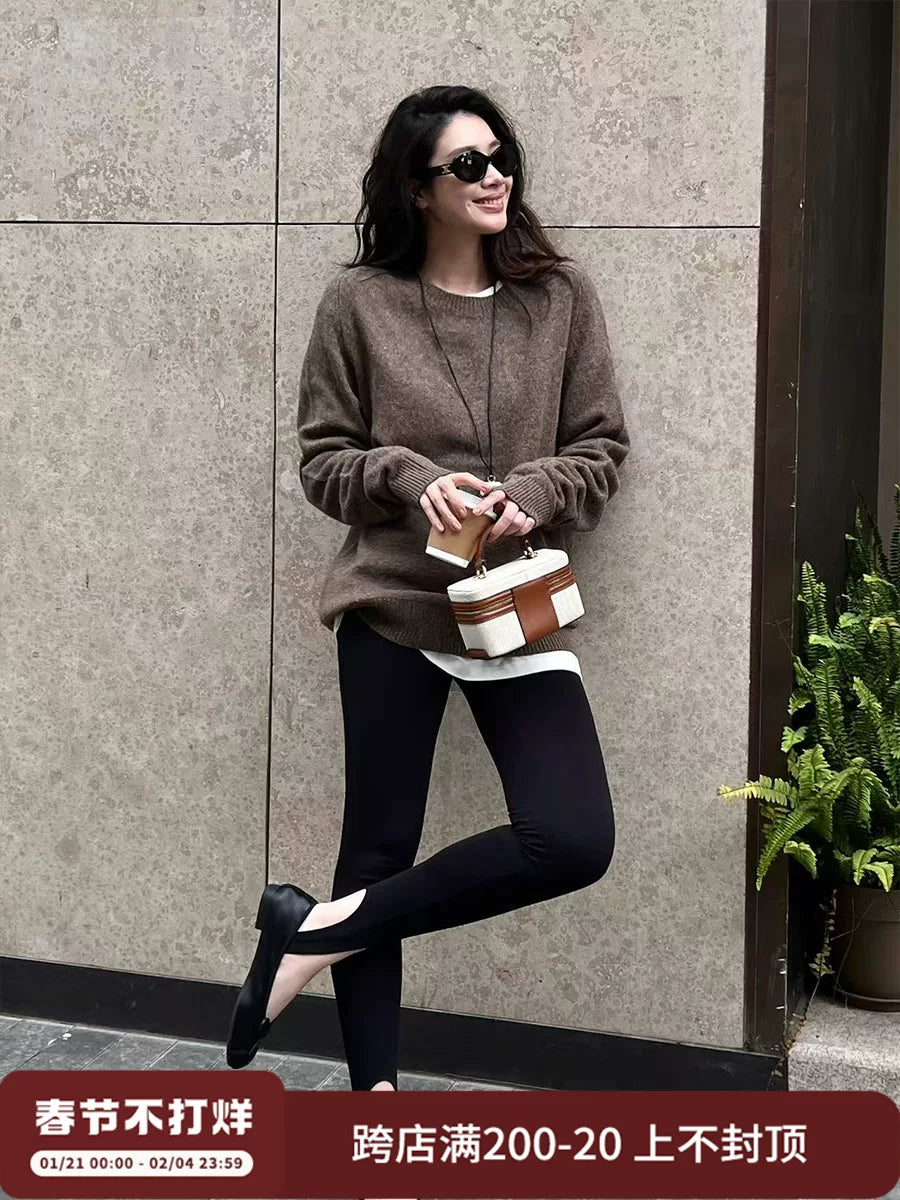 Women's Wool Fall Winter Outdoor Sweater Knit Pullover Top for Casual Outfits Spring Travel Office Everyday Date Night