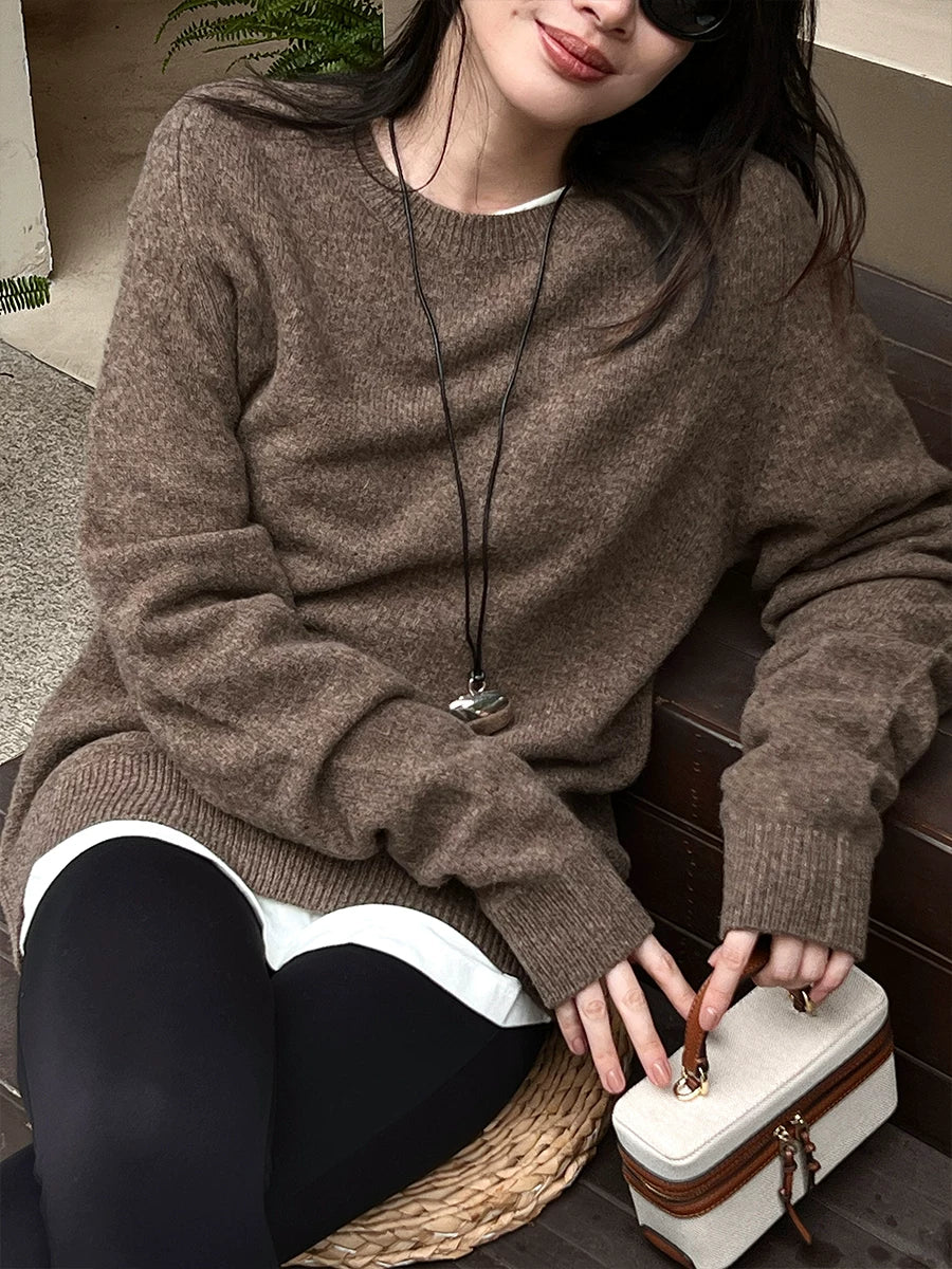 Women's Wool Fall Winter Outdoor Sweater Knit Pullover Top for Casual Outfits Spring Travel Office Everyday Date Night
