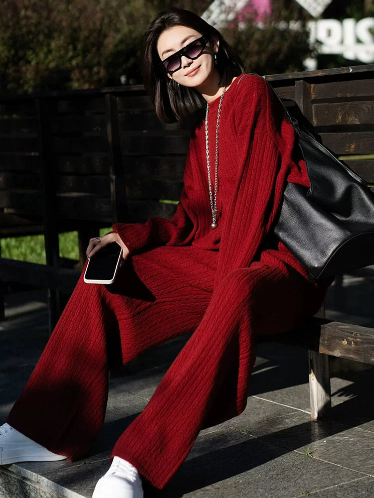 Women's Knit Long Sleeve Casual Two-Piece Set for Office Workwear Wedding Guest Business Travel Weekend At Home