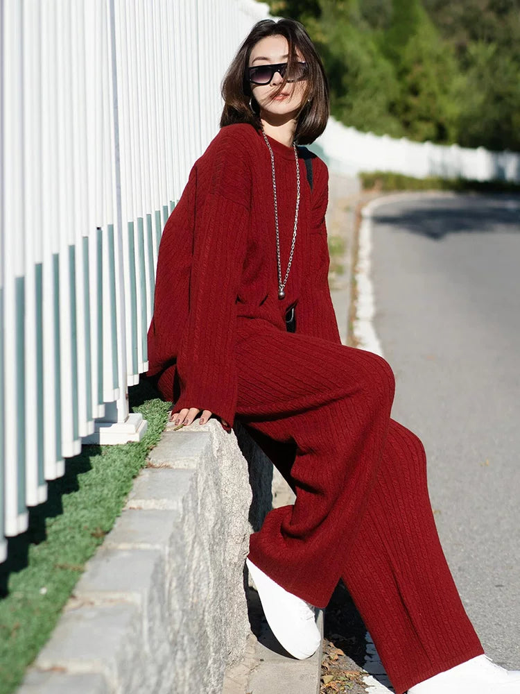 Women's Knit Long Sleeve Casual Two-Piece Set for Office Workwear Wedding Guest Business Travel Weekend At Home