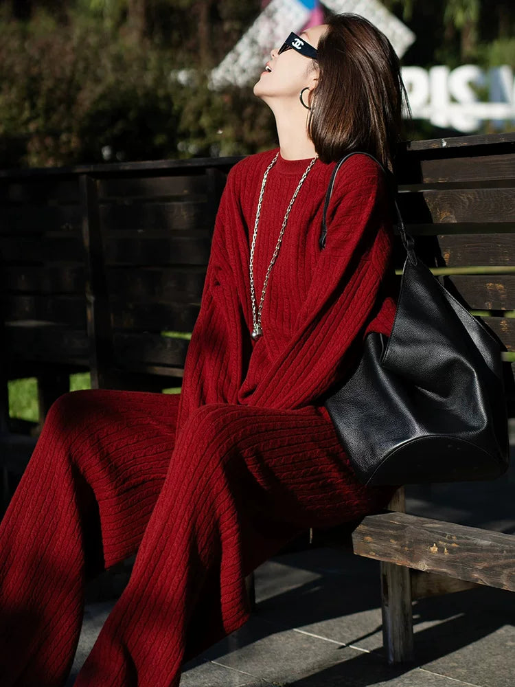 Women's Knit Long Sleeve Casual Two-Piece Set for Office Workwear Wedding Guest Business Travel Weekend At Home