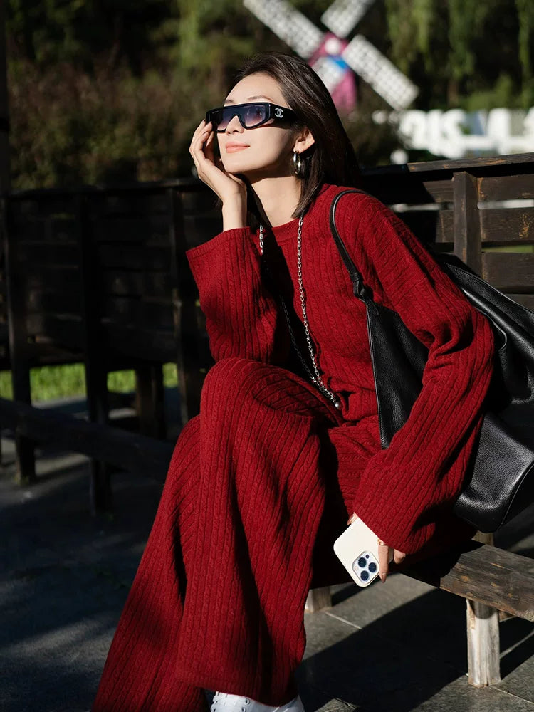 Women's Knit Long Sleeve Casual Two-Piece Set for Office Workwear Wedding Guest Business Travel Weekend At Home