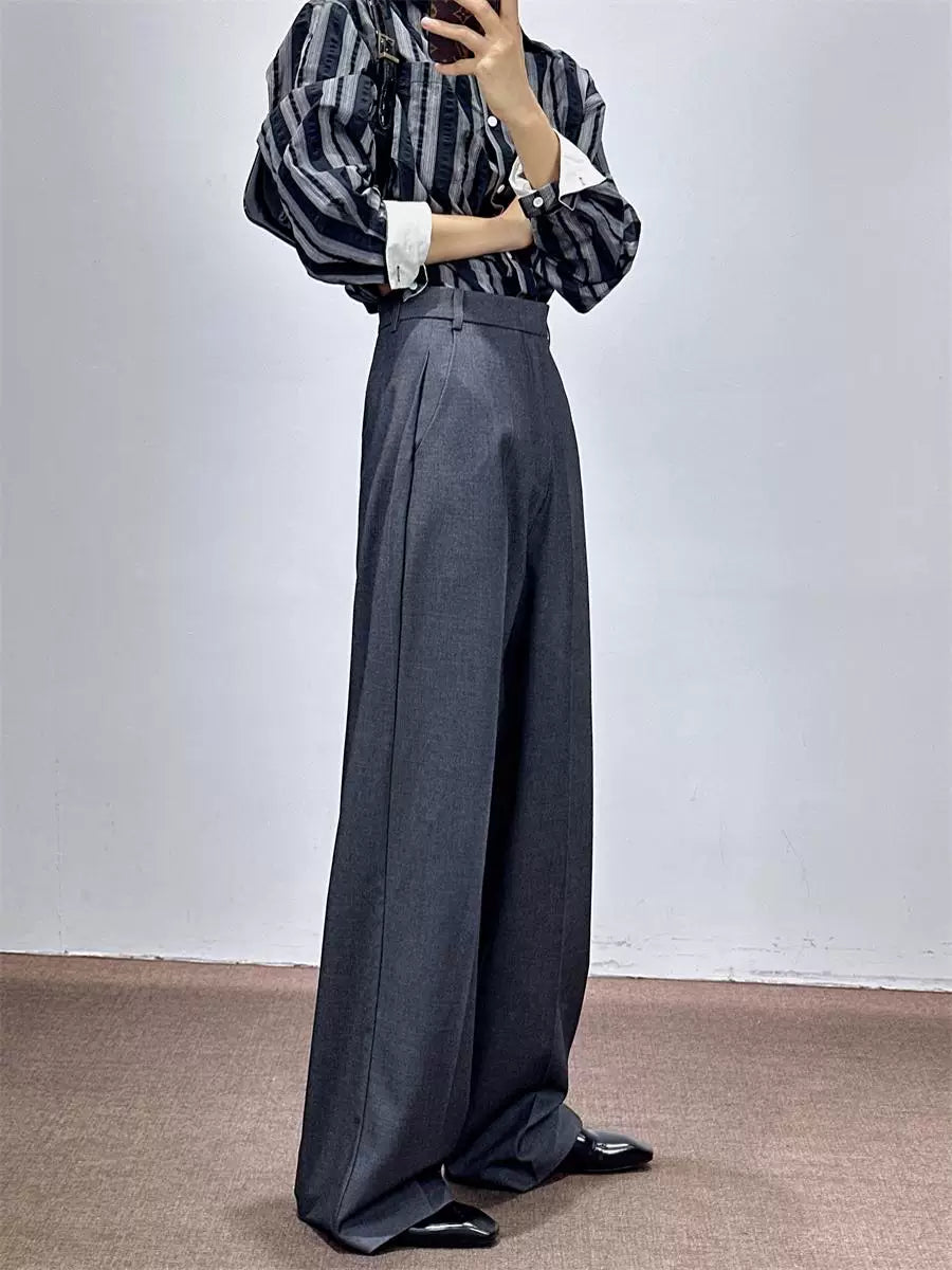 Women's Wool Fall Winter Straight Grey Office Workwear High-Waist Wide-Leg Pants for Travel Comfort Business Casual Weekend Everyday Date Night
