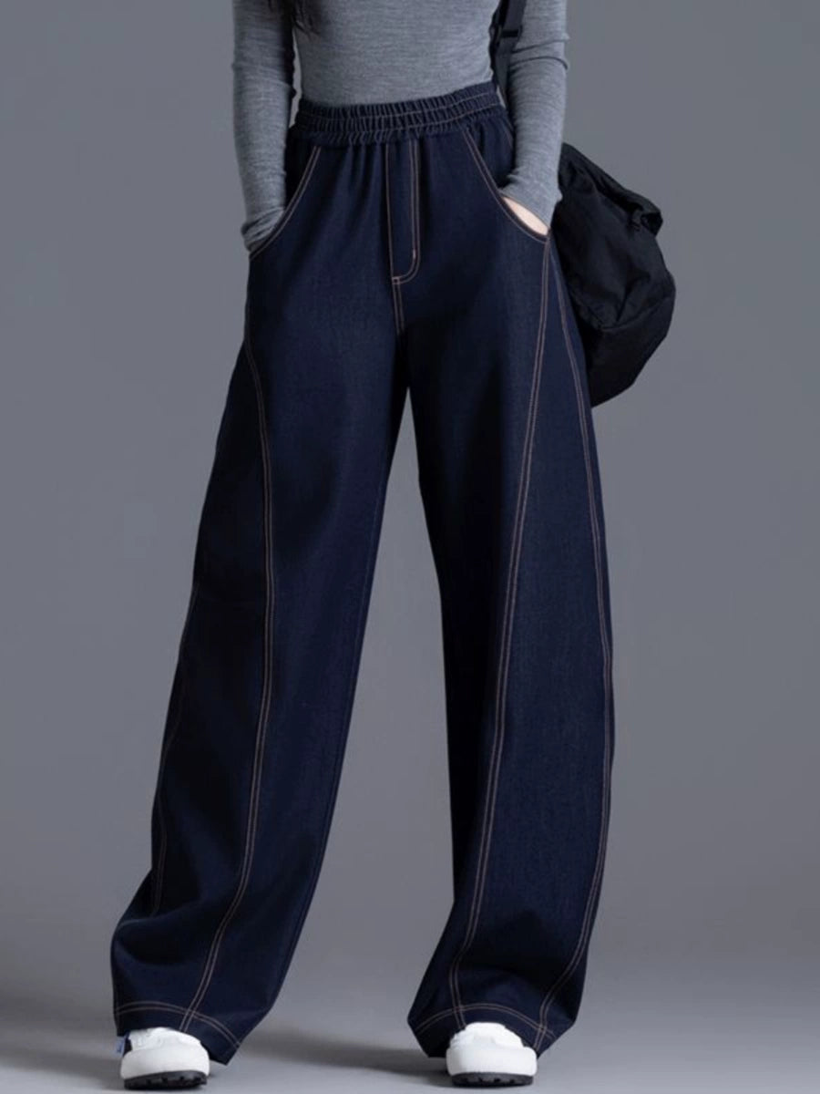 Women's Stretch Fall Winter High-Waist Oversized Wide-Leg Jeans for Casual Outfits Everyday Office Weekend Date Night