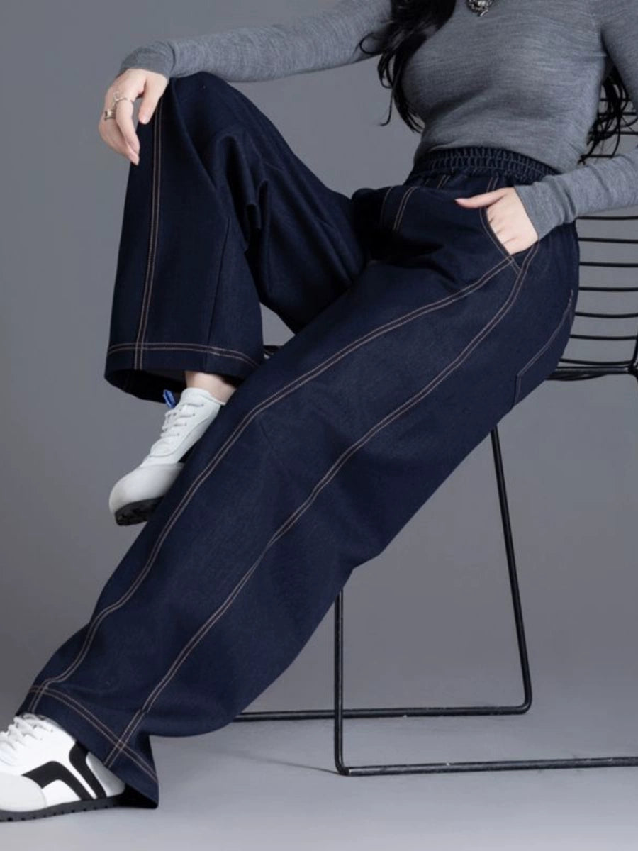 Women's Stretch Fall Winter High-Waist Oversized Wide-Leg Jeans for Casual Outfits Everyday Office Weekend Date Night