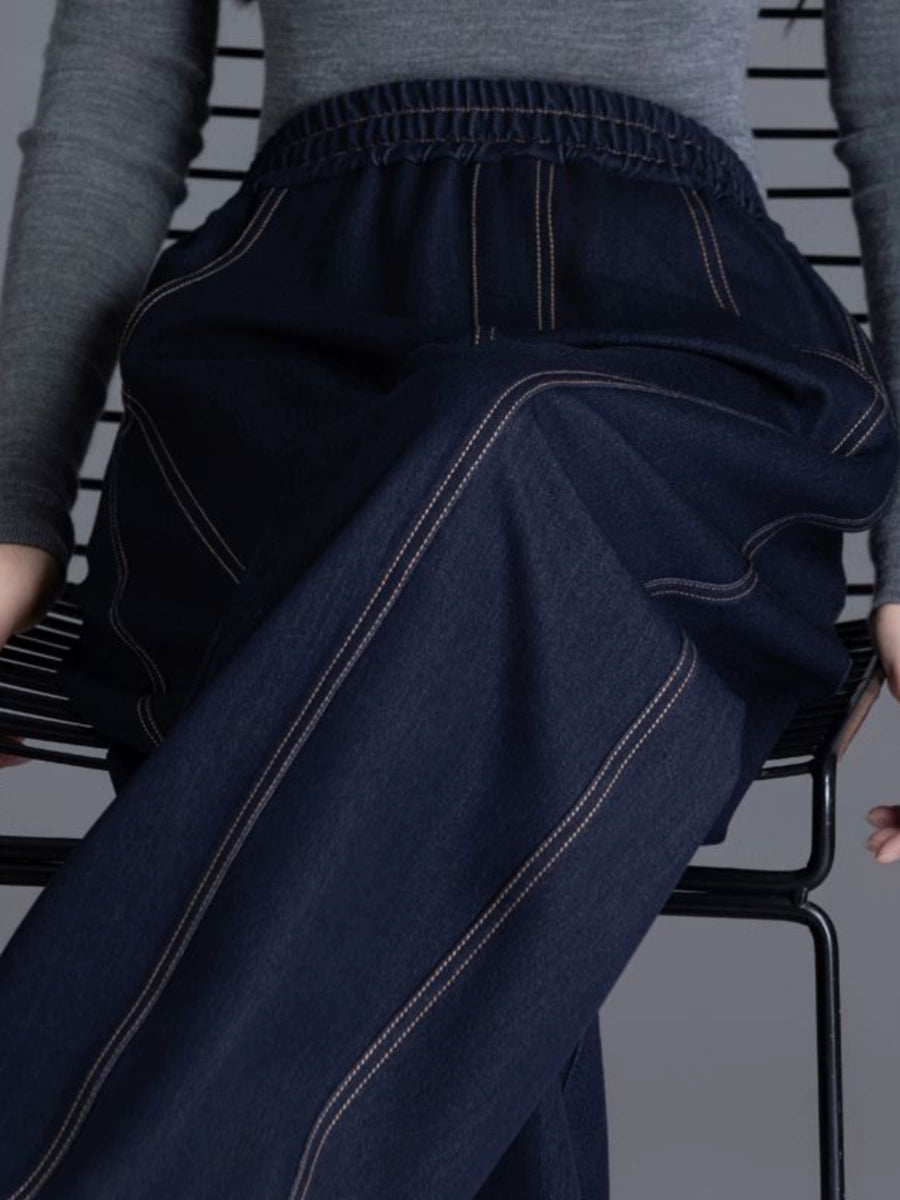 Women's Stretch Fall Winter High-Waist Oversized Wide-Leg Jeans for Casual Outfits Everyday Office Weekend Date Night