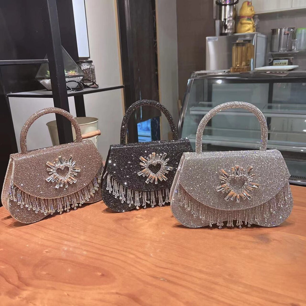 Women's Heart Shell Crystal Party Handbag Shoulder Crossbody Purse for Work and Travel Office School Everyday Date Night