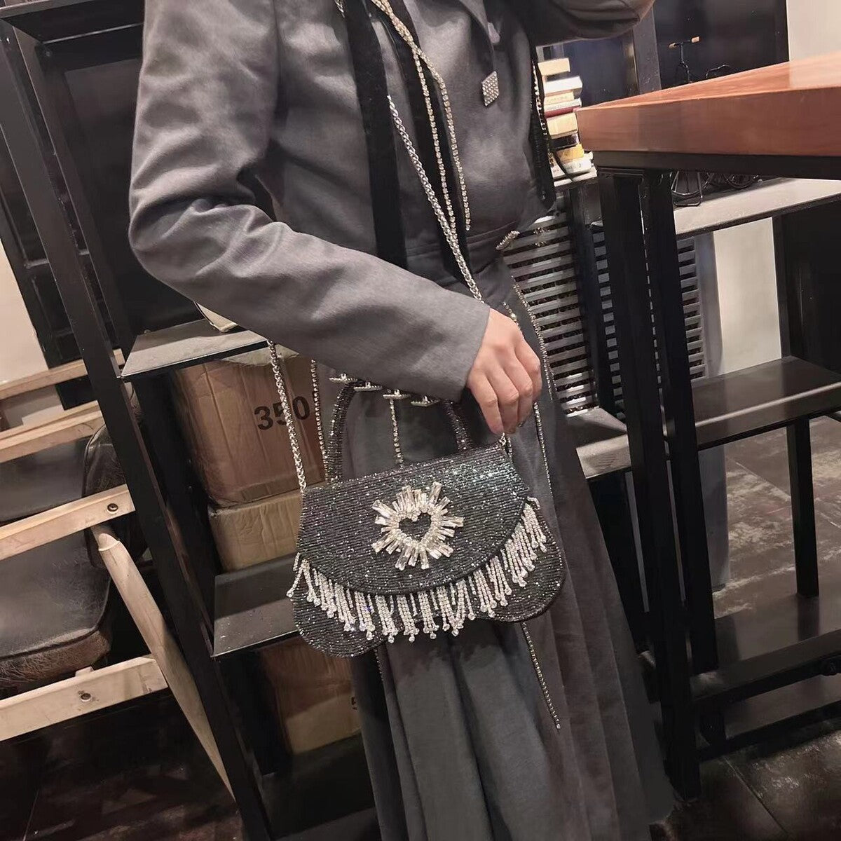 Women's Heart Shell Crystal Party Handbag Shoulder Crossbody Purse for Work and Travel Office School Everyday Date Night
