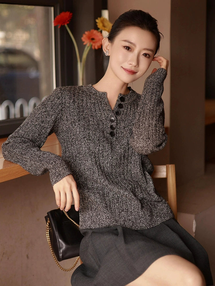 Women's Grey Sweater Knit Pullover Top for Fall Winter Spring Travel Office Everyday Wear Date Night Holiday Party