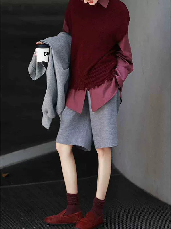 Women's Wool Vest Grey Knit Casual Shirt for Office Outfits Business Streetwear Weekend Everyday