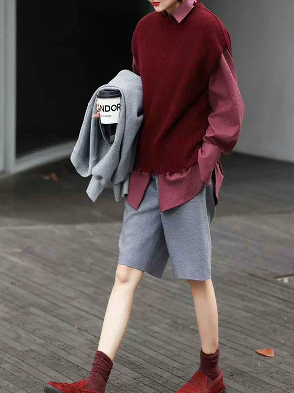 Women's Wool Vest Grey Knit Casual Shirt for Office Outfits Business Streetwear Weekend Everyday
