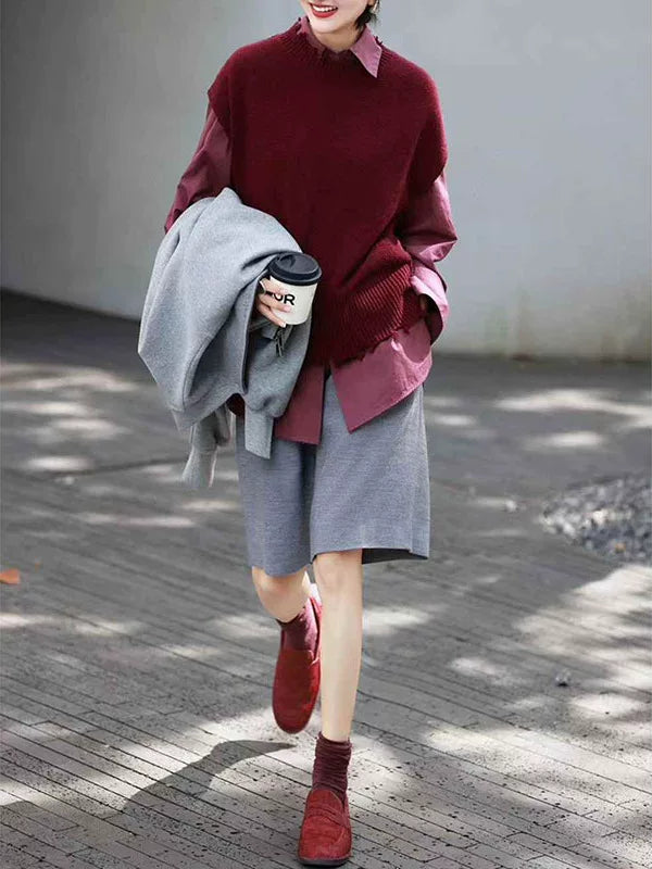 Women's Wool Vest Grey Knit Casual Shirt for Office Outfits Business Streetwear Weekend Everyday