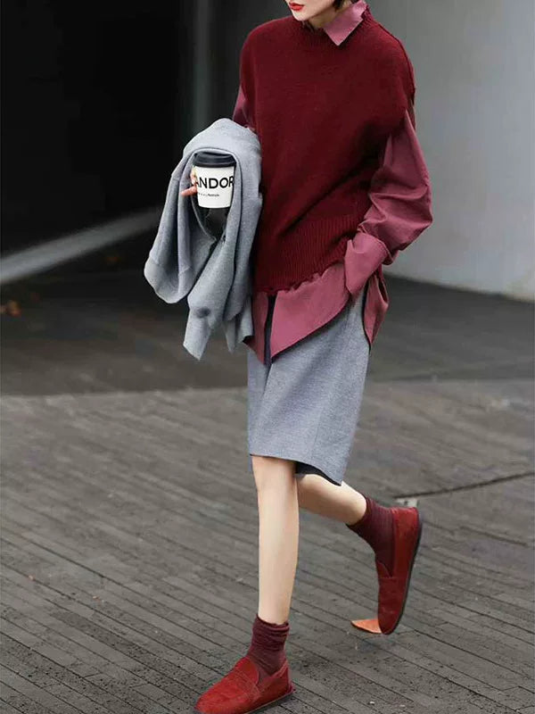 Women's Wool Vest Grey Knit Casual Shirt for Office Outfits Business Streetwear Weekend Everyday