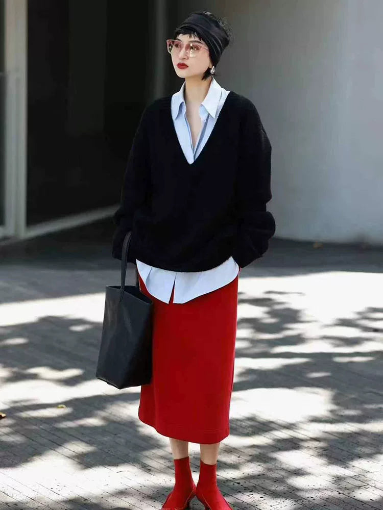 Women's Knit Black Two-Piece Set for Office Workwear Wedding Guest Business Casual Travel Weekend At Home