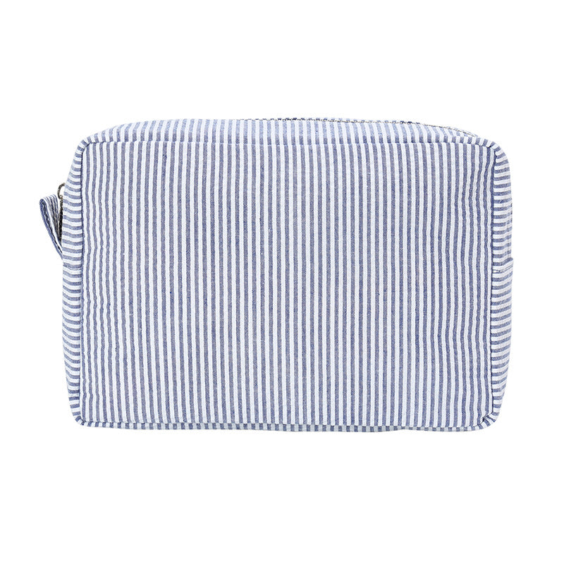 Seersucker Makeup Bag Travel Cosmetic Pouch Gift Everyday Toiletry Rolling Train Case