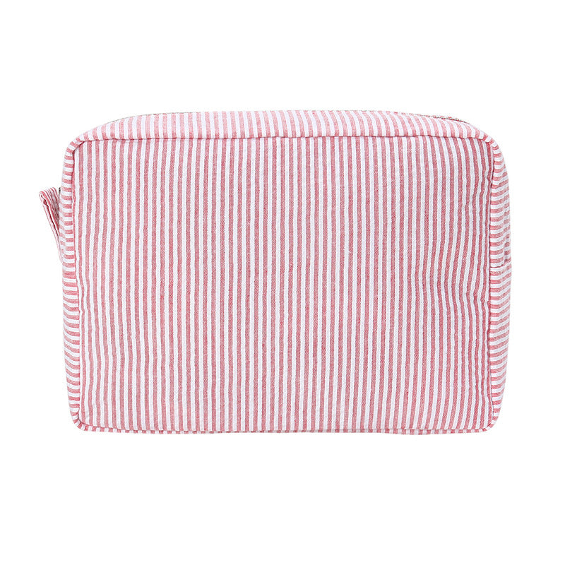 Seersucker Makeup Bag Travel Cosmetic Pouch Gift Everyday Toiletry Rolling Train Case