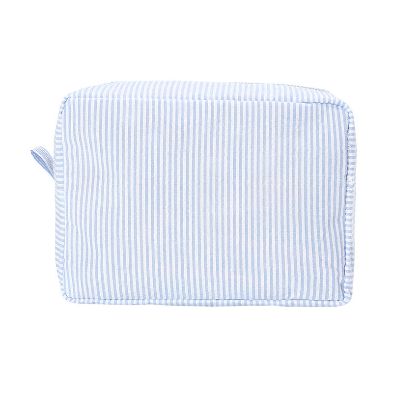 Seersucker Makeup Bag Travel Cosmetic Pouch Gift Everyday Toiletry Rolling Train Case