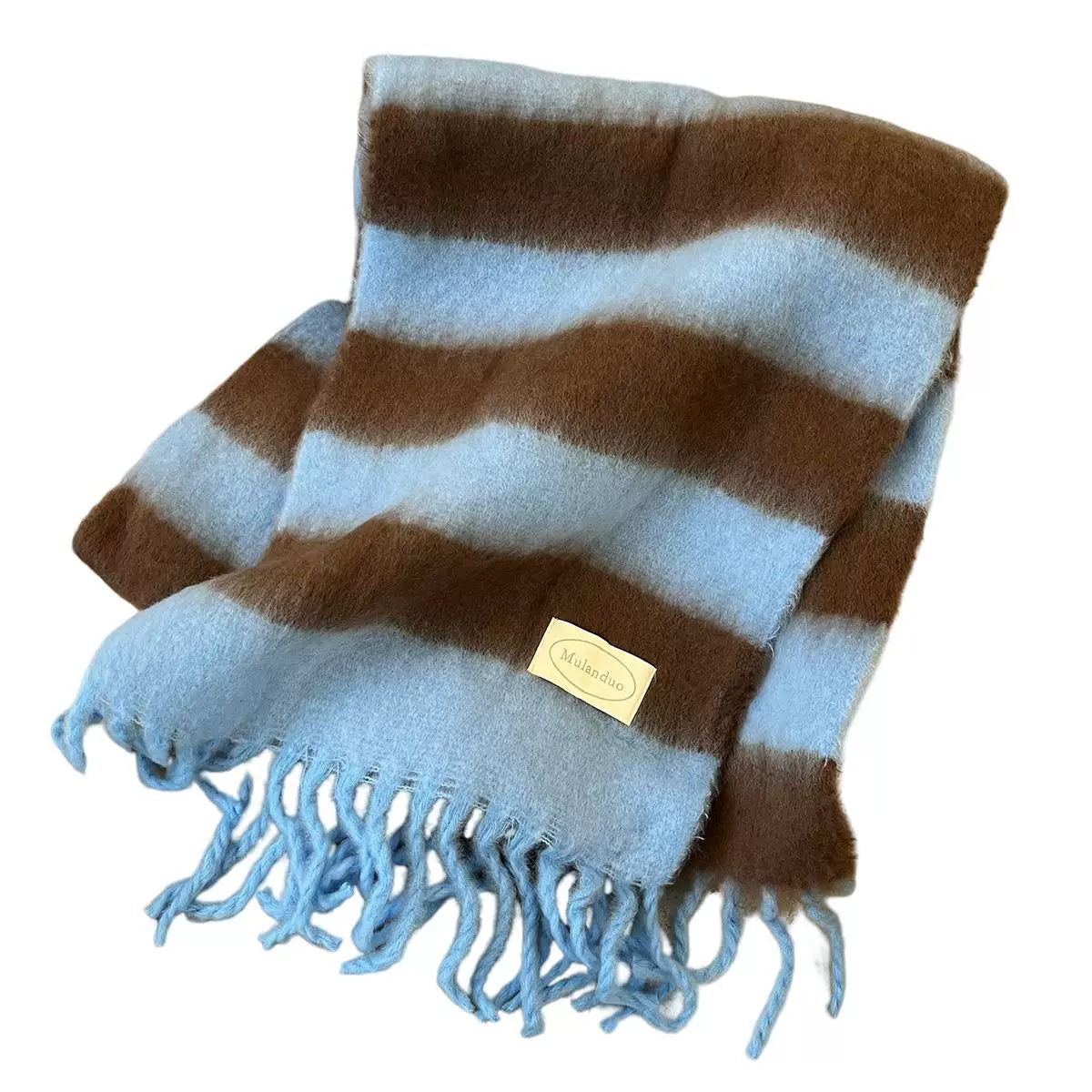 Women's Tassel Fall Winter Striped Thickened Fleece-Lined Korean-Style Knit Scarf for Office and Travel Evening Gift Holiday Gift