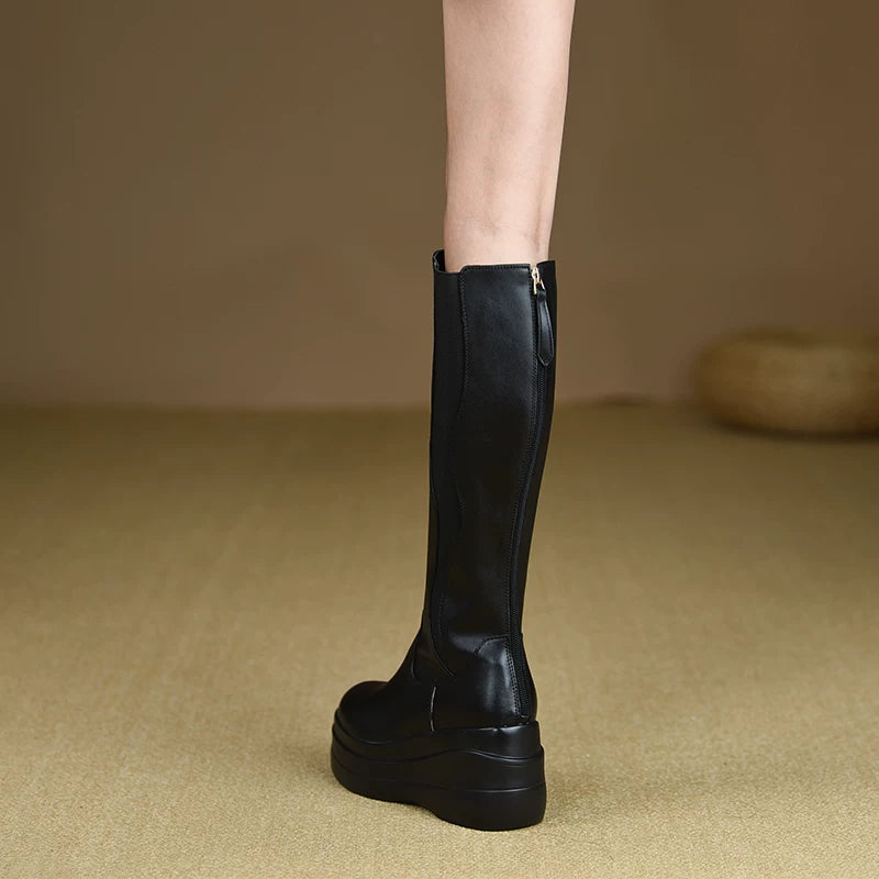 Women's Fall Winter Black Chunky Sole Round Toe Wedge High Heel Heels for Office Outfits Wedding Guest Cocktail Party Work and Travel Everyday