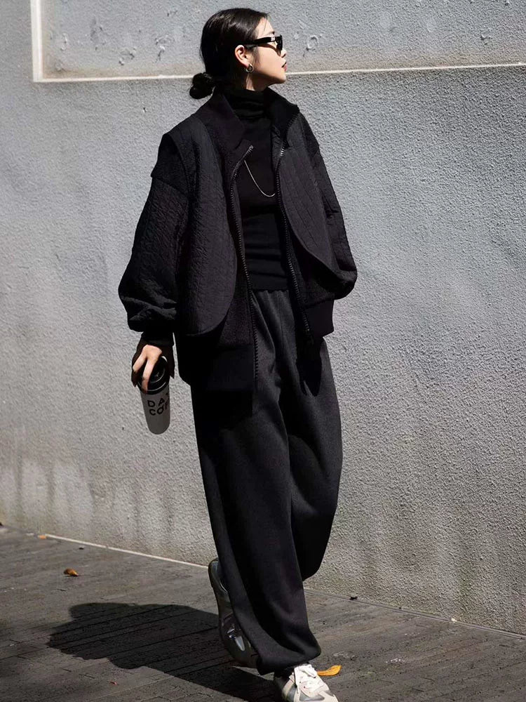 Women's Turtleneck Fall Winter Black Casual Three-Piece Set Outfit for Office Workwear Wedding Guest Business Travel Weekend At Home