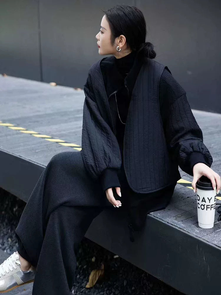 Women's Turtleneck Fall Winter Black Casual Three-Piece Set Outfit for Office Workwear Wedding Guest Business Travel Weekend At Home