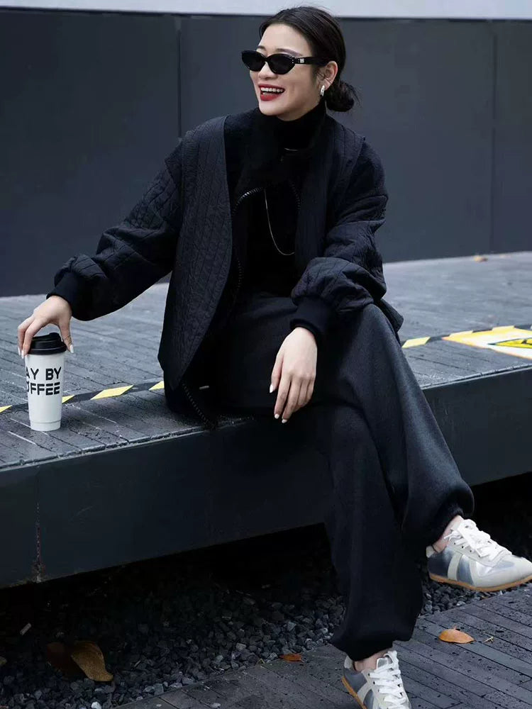 Women's Turtleneck Fall Winter Black Casual Three-Piece Set Outfit for Office Workwear Wedding Guest Business Travel Weekend At Home