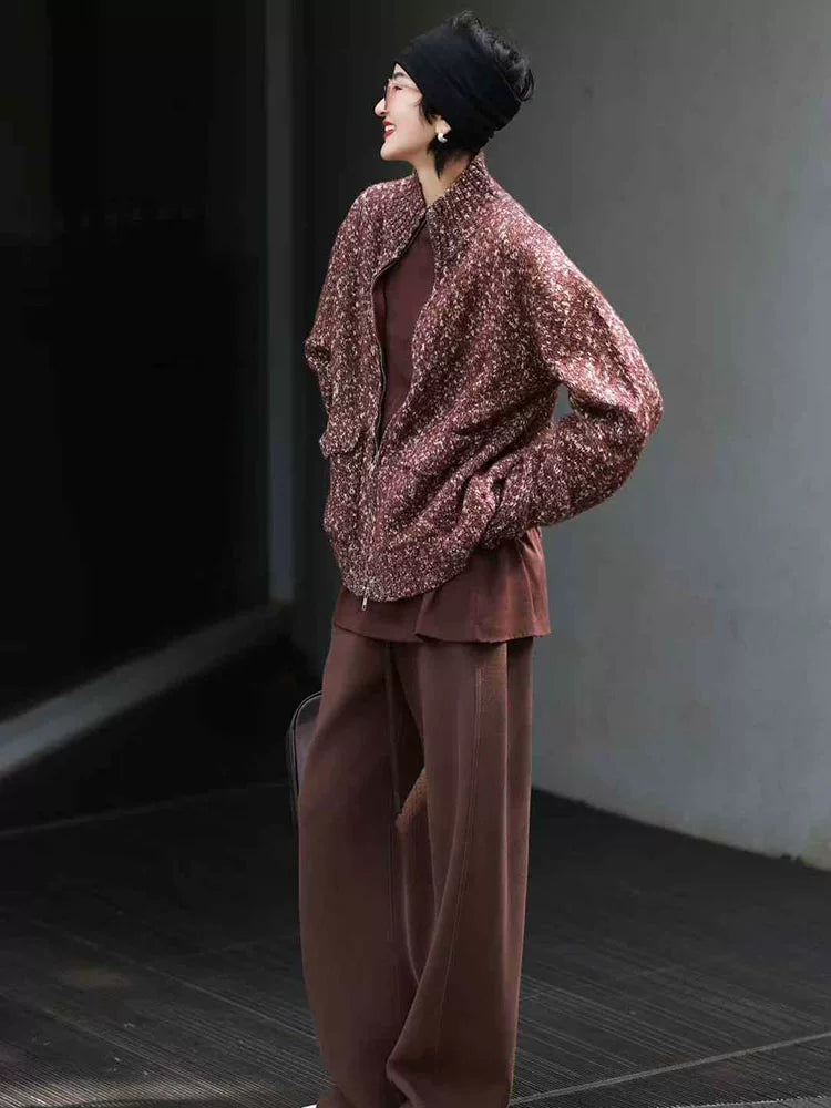 Women's Winter Fleece-Lined Brown-Tone Casual Top Fashion Blouse Shirt for Office Outfits Business Streetwear Weekend Everyday